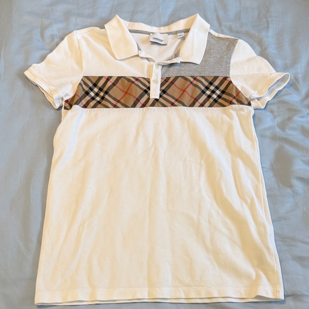 Burberry Kids 14 Polo Shirt - White with Plaid Accent SEE DESCRIPTION